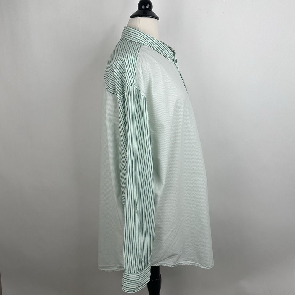 American Eagle Oversize Button Down Shirt Green White Contrast Stripe XXL Cotton - Picture 12 of 13